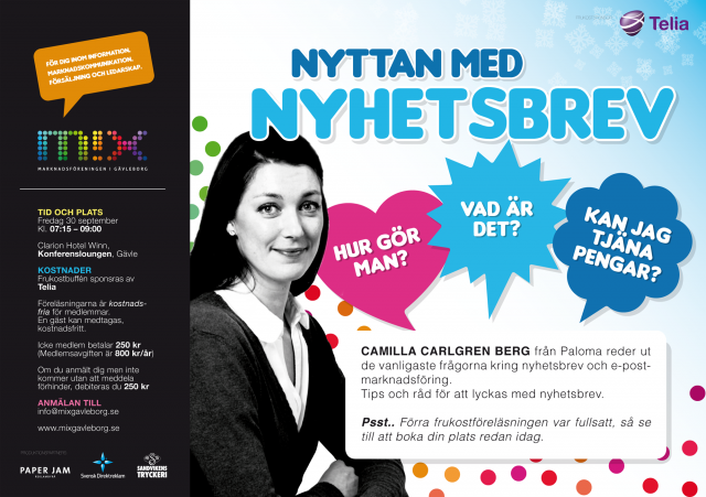 Marknadsföreningen MIX bjuder in till frukostföreläsningen "Nyttan med nyhetsbrev" den 30 september.