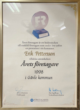 Erik Pettersson , Årets företagare i Gävle kommun 1998